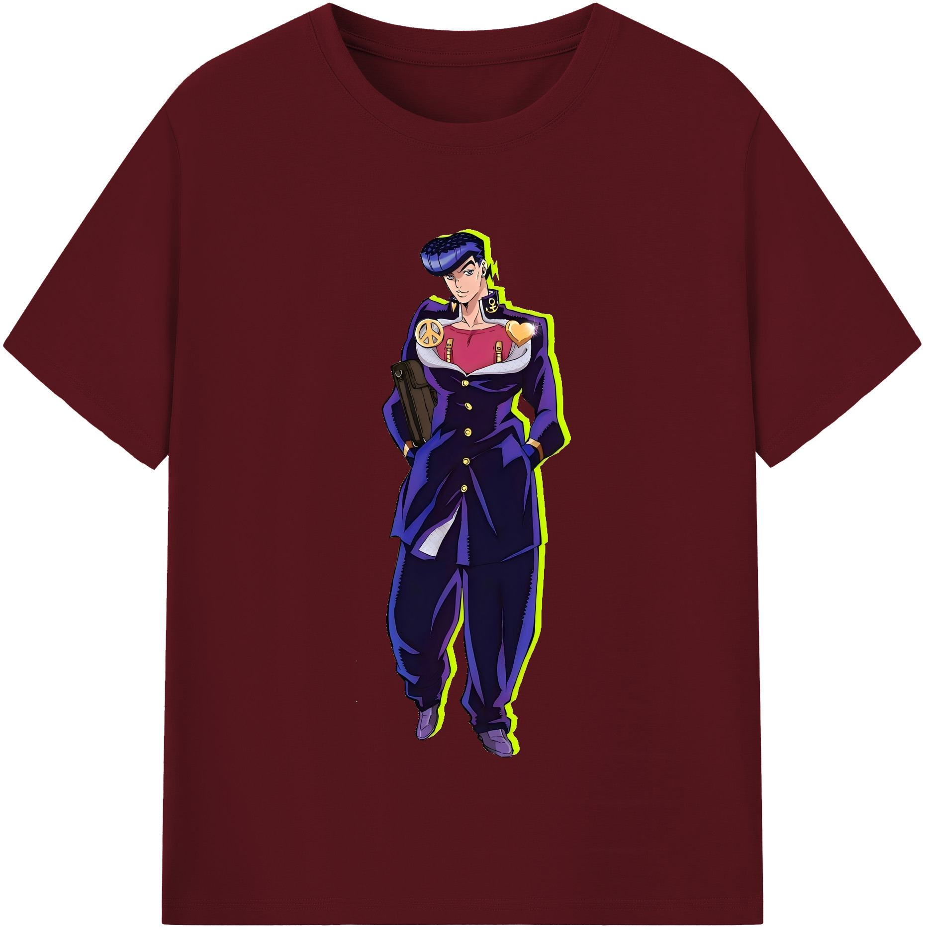 （画像用） ジョジョの奇妙な冒険 ひがしかた じょうすけ JoJo's Bizarre Adventure Higashikata Josuke 綿100％半袖Tシャツ（フロントプリント）